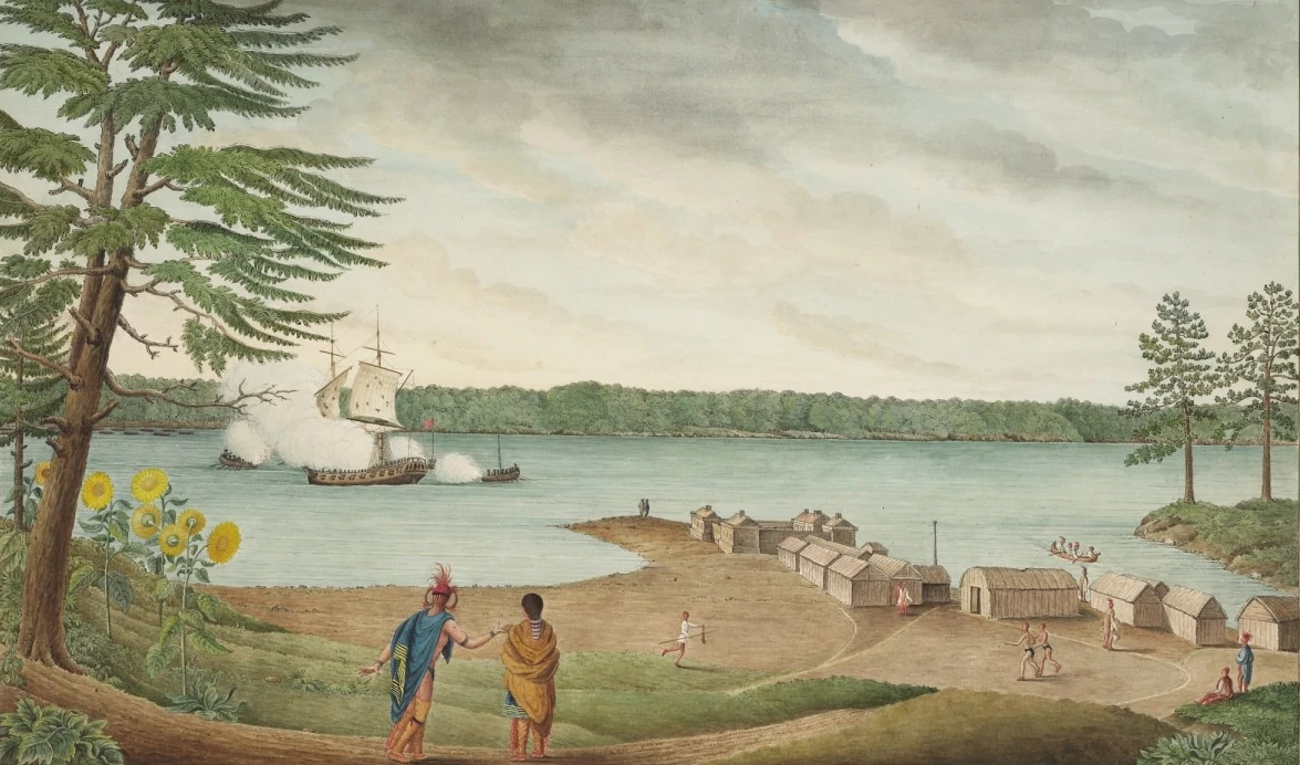 A Haudenosaunee community watches British gunboats capture the French vessel L’Outaouaise during the Seven Years’ War.