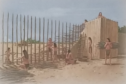 Palisade construction, from an interpretive panel at Shiloh Mounds National Historic Landmarkin West Tennessee