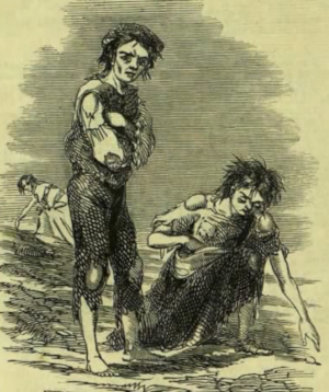 Boy and girl looking for potatoes during Irish famine