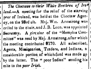 Choctaws contribute to Irish relief fund