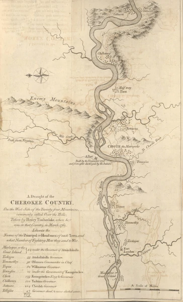 Map of the Cherokee Country by Henry Timberlake, 1764
